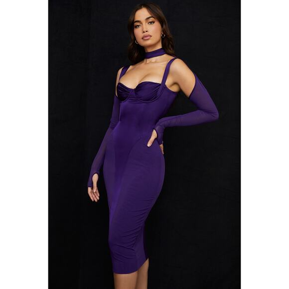 House of CB Deep Purple Midi Dress with Gloves - Picture 2 of 3